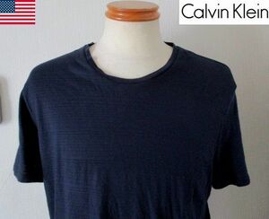 ★ メンズ カルバン クライン Calvin Klein コットン エンボスデザイン 半袖 カットソー ビッグサイズ US XL 日本3Ｌ ネイビー 