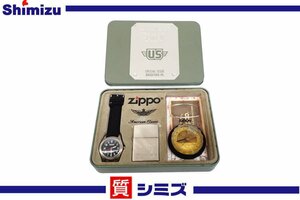 1円【ZIPPO】未着火品 J-WFS 2000年製 ジッポ 方位磁石 時計付 オイルライター 喫煙具 シルバーカラー◆質屋