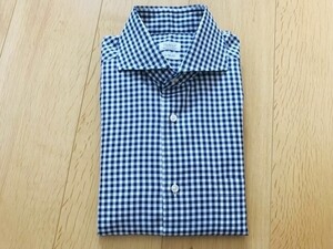 【美品】FAIRFAX＊SLIMFIT＊チェック柄ホリゾンカラーシャツ＊紺×白＊39‐15.5