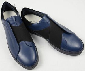 ●LANVIN en Bleuランバンオンブルースリッポン カジュアルレザースニーカー(86476,ブラック/ネイビー,26.5,抗ウィルス・抗菌加工)新品