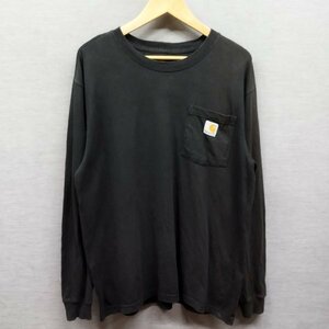 G578 carhartt カーハート 長袖 Tシャツ ロンT S ブラック 胸ポケット ロゴ ルーズ ヘビーウェイト ストリート ワーク アメカジ