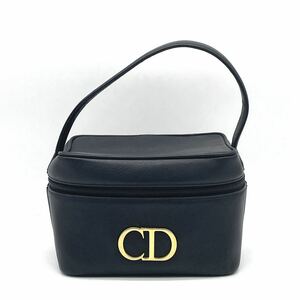 1円 美品 Christian Dior クリスチャンディオール レザー ブラック 黒 バニティバッグ ハンドバッグ CDロゴ ゴールド金具