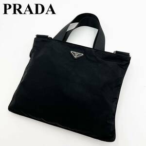 【美品】PRADA プラダ テスート ショルダーバッグ サコッシュ 肩掛け クロスボディ ナイロン 三角プレート ロゴ ブラック 黒色 メンズ