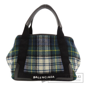 BALENCIAGA バレンシアガ 339933 ネイビーカバス チェック柄 トートバッグ ウール レディース 中古