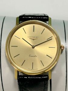 稼働品 LONGINES ロンジン クォーツ スイス製 ゴールド文字盤 メンズ腕時計 電池交換済み