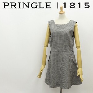 美品◆PRINGLE 1815 プリングル 千鳥柄 ウール フレア ノースリーブ ワンピース UK10