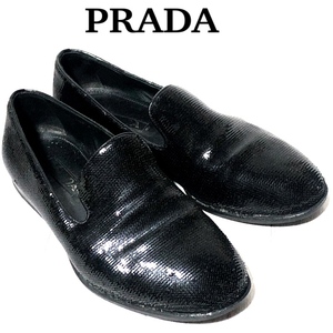 プラダ スパンコール ローファー 7.5 PRADA 高級 スリッポン ビブラム補強 10万超！