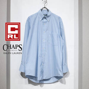 【美品】M位（38 80） / CHAPS RALPH LAUREN チャップスラルフローレン 長袖 チェックシャツ 白 青 ワイシャツ ビジネス メンズ 古着