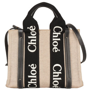 クロエ Chloe ウッディ スモール トートバッグ ハンドバッグ 2WAY キャンバス レザー CHC21WS397E66925 ベージュ ゴールド金具