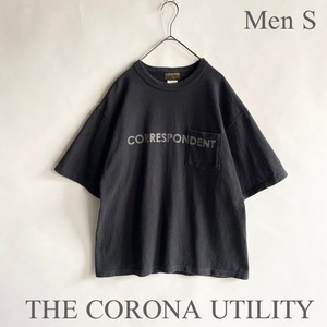 THE CORONA UTILITY 日本製 コロナユーティリティ プリントTシャツ ポケット付き 丸銅ボディ クルーネック コットン ブラック size S sk