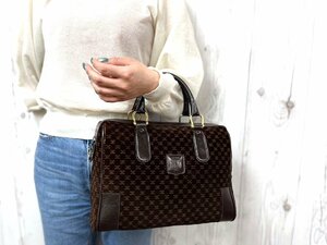 極美品 CELINE セリーヌ マカダム柄 ヴィンテージ ハンドバッグ ミニボストンバッグ バッグ スエード×レザー 茶 71872Y