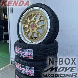 深リム NBOX NONE NWGN 軽自動車 軽用 タイヤホイール 新品4本セット 16インチ BD00 KENDA KR20 165/45R16 組み込み・バランス調整済!!