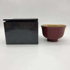 忍草蒔絵碗 朱 合箱 茶道具 煎茶道具 茶碗 漆器