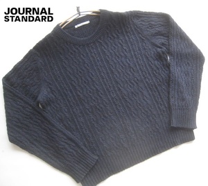 美品!!JOURNAL STANDARD relume ジャーナルスタンダード レリューム*ケーブル編みコットンウールニットセーター 紺 M ネイビー