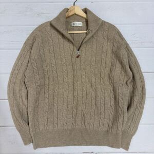 美品!!XL相当●ブルネロクチネリ【最高級カシミヤ!!!】BRUNELLO CUCINELLI ケーブルニット ジャケット ハーフジップ ドライバーズ 52 