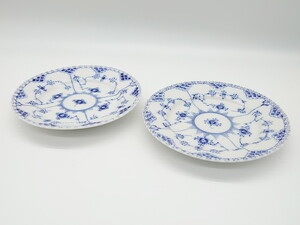 R-062459　デンマーク ROYAL COPENHAGEN(ロイヤルコペンハーゲン) ブルーフルーテッド フルレース 皿2客セット(プレート)(定価約66000円)