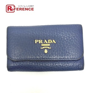 PRADA プラダ 1PG222 トライアングルプレート 6連 キーケース ブルー レディース【中古】