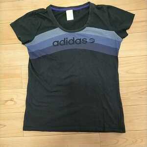 adidas アディダス ショートスリーブTシャツ レディースＬ ブラック系 コットン100% ランニング トレーニング タウンユース 送料無料