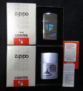 VINTAGE ★ ZIPPO SLIM 1977 / U.S.S. MIDWAY CV41【美品】★ ZIPPO 1979 / U.S.S. 429 DETECTOR 【未使用】◇ まとめて２個