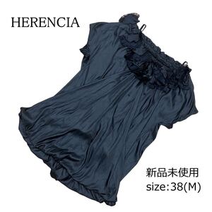 ★新品 未使用 HERENCIA ヘレンチア ノースリーブ ブラウス フリルリボン ワンピース チュニック サイズ38(M) 定価24000円