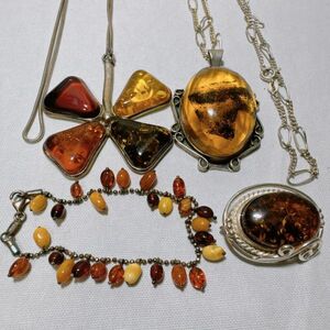 BY SILVER シルバー 琥珀 天然本琥珀 amber アクセサリー 4点 セット まとめ 74g ネックレス ペンダント ブローチ 等