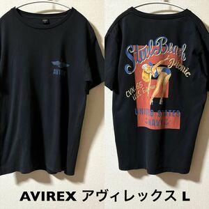 Lサイズ！AVIREX アヴィレックス 古着半袖Tシャツ ミリタリー ピンナップガール 黒 色褪せ ミリタリー U.S.NAVY アメカジ古着