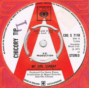 ●CHICORY TIP / MY GIRL SUNDAY [UK 45 ORIGINAL 7inch シングル PROMO bubblegum pop 試聴]