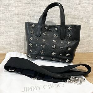 1円〜 保存袋付き JIMMY CHOO ジミーチュウ MINI PIMLICO スタッズ ミニトートバッグ ブラック 黒