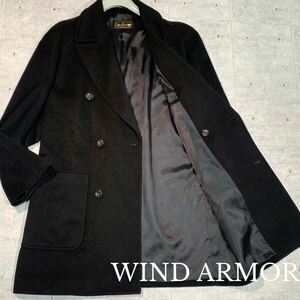 希少/LLサイズ●Wind Armor ウィンドアーマー カシミヤ100％ ダブルブレスト チェスターコート ブラック 黒