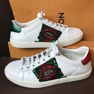 ＧＵＣＣＩ　シェリーライン　ビーズ　エンブロイダリー　スニーカー　エース　グッチ　 GG ロゴ　インターロッキング　シューズ　レザー