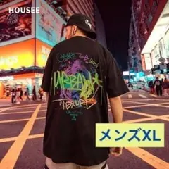 ヒップホップTシャツ　ブラック　ストリート　オーバーサイズ 　メンズ