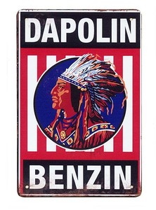 インディアン DAPOLIN BENZIN オイル系 ミニサイズ レトロ調 アメリカンブリキ看板