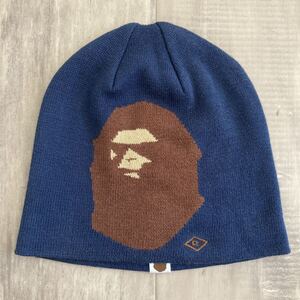 Mad Face BAPE HEAD ニット帽 ネイビー navy a bathing ape エイプ ベイプ アベイシングエイプ ニット キャップ 帽子 knit cap beanie d12