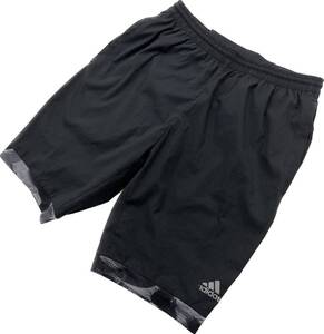 adidas ☆ シンプルながらデザイン◎ ナイロン ショートパンツ ハーフパンツ ショーツ ブラック M ランニング スポーツ アディダス■Ja6272