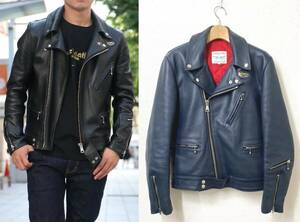 【38サイズ】ルイスレザー Lewis Leathers タイトフィット サイクロン カウハイド CYCLONE ダブル レザージャケット ネイビー 紺