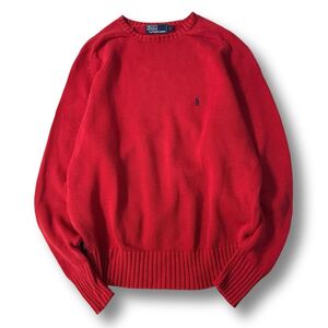 《良品◎》POLO RALPH LAUREN ポロラルフローレン★ワンポイント*コットンニット*セーター*レッド*サイズL(MW4472)◆S60