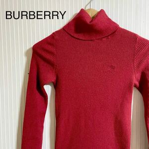 0704 ー大特価ー 【BURBERRY】 バーバリー レディース トップス ニット セーター （Ｍ） タートルネック スリム 赤 レッド 毛100% 