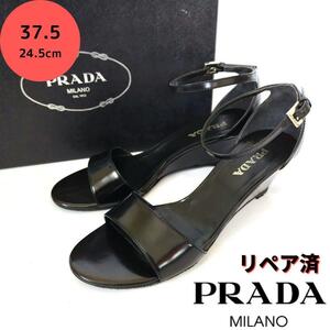 美品PRADA【プラダ】ロゴ サンダル オープントゥ パンプス 黒