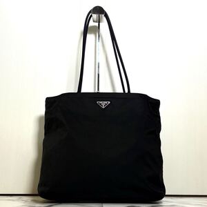 1円/極美品●PRADA プラダ 三角ロゴプレート トートバッグ ショルダーバッグ ナイロン ビジネス A4肩掛け LAMPO刻印 記名G有 ブラック 黒