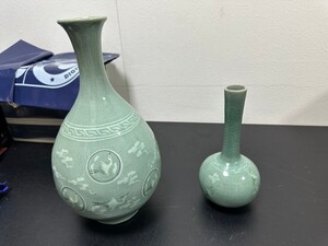 C柏0918 花瓶 壺 花びん 鶴 巨火 陶磁器 陶器 置物 骨董品 花器