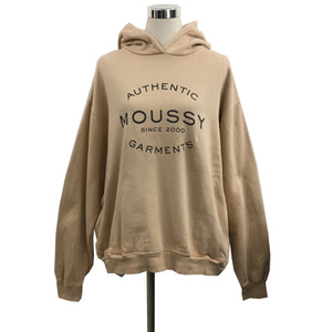 マウジー MOUSSY パーカー フーディー スウェット プルオーバー ロゴ オーバーサイズ 長袖 FREE ベージュ 茶 ブラウン レディース