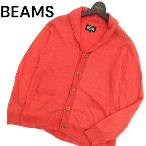 BEAMS ビームス 春夏 【麻★リネン100%】 ショールカラー ニット カーディガン 羽織り Sz.M　メンズ 赤　C4T03574_4#D