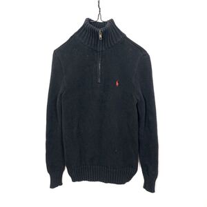 ■子供用 POLO RALPH LAUREN ラルフローレン ハーフジップ コットンニット プルオーバー セーター 古着 アメカジ ブラック サイズM■