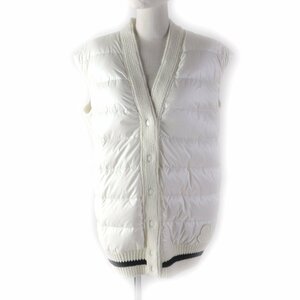 極美品★モンクレール 22年製 GILET TRICOT デカロゴワッペン・ロゴボタン付 ニット切替 ダウンベスト 白 黒 S 正規品 レディース