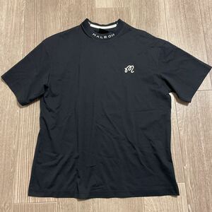 HA878 送料185円 MALBON マルボン リブネック 半袖Tシャツ GOLF sizeL black M2221PRS07 ゴルフウェア ロゴ刺繍 バックプリント