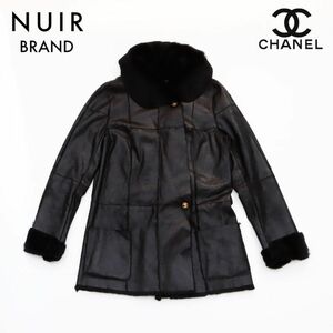 シャネル CHANEL ジャケット Size 42 ファー レザー ブラック