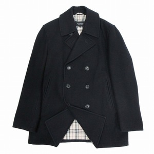 バーバリーブラックレーベル BURBERRY BLACK LABEL ピーコート Pコート ノバチェック裏地 ウール混 メルトン ロゴボタン ダブルブレスト