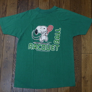 80s USA製 SNOOPY ラグラン Tシャツ M グリーン SHIRTEX テニス スヌーピー オールド キャラクター Peanut spruce ヴィンテージ