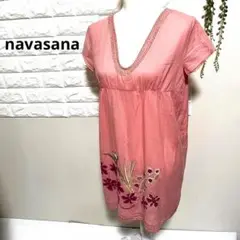 【訳有】navasana ナバアサナ チュニック 半袖 ピンク 刺繍