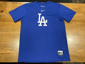 格安1円から MLB公認 NIKE Dodgers ナイキ ロサンゼルス ドジャース ドライフィット 半袖 Tシャツ US M(日本L) ブルー 青 ポリエステル
